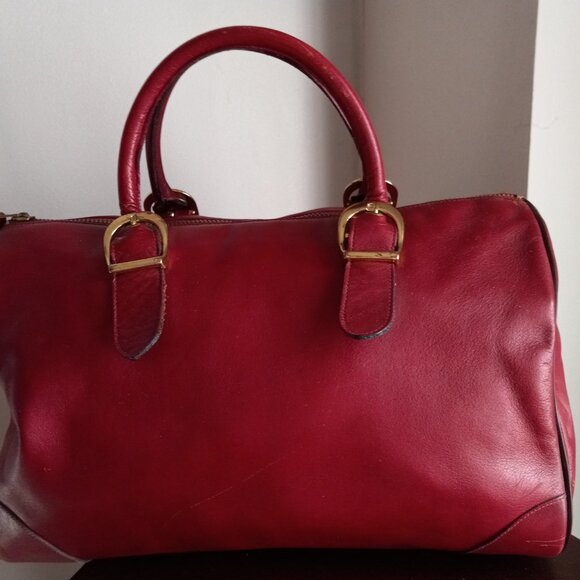 VINTAGE 80S 90S CROUCH & FITZGERALD BURGUNDY LEATHER BARREL PURSE BAG - Picture 4 of 9